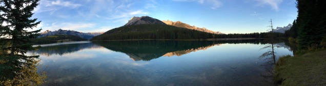 Morning view at our campsite on Two Jack Lake in Banff National Park.