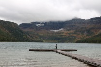 Adam in the distance at Cameron Lake in Waterton Lakes National Park.