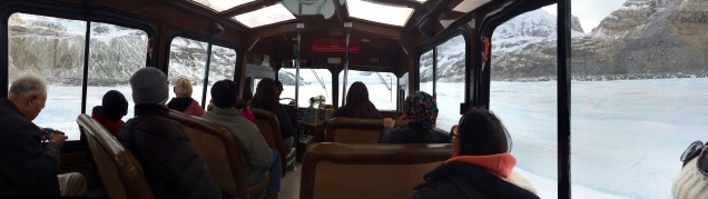 On the specially designed Ice Explorer bus taking us to the Athabasca Glacier.