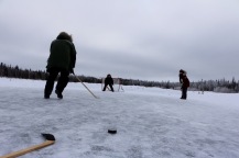 Playing hockey at Aurora Village