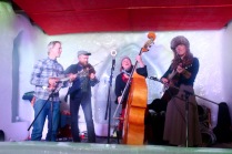 The Foghorn String Band tearing it up on stage at the Snowking Castle for the Royal Ball