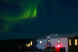 Our first Yellowknife glimpse of the Northern Lights from our cabin's front porch!